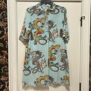 dizzie lizzie light blue, dragon motif dress, size small